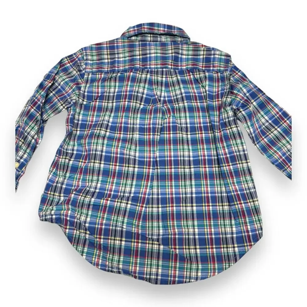 Ralph Lauren Boys Shirt Sz 3 3T Blue‎ Red Green Yellow White Plaid Long Sleeve